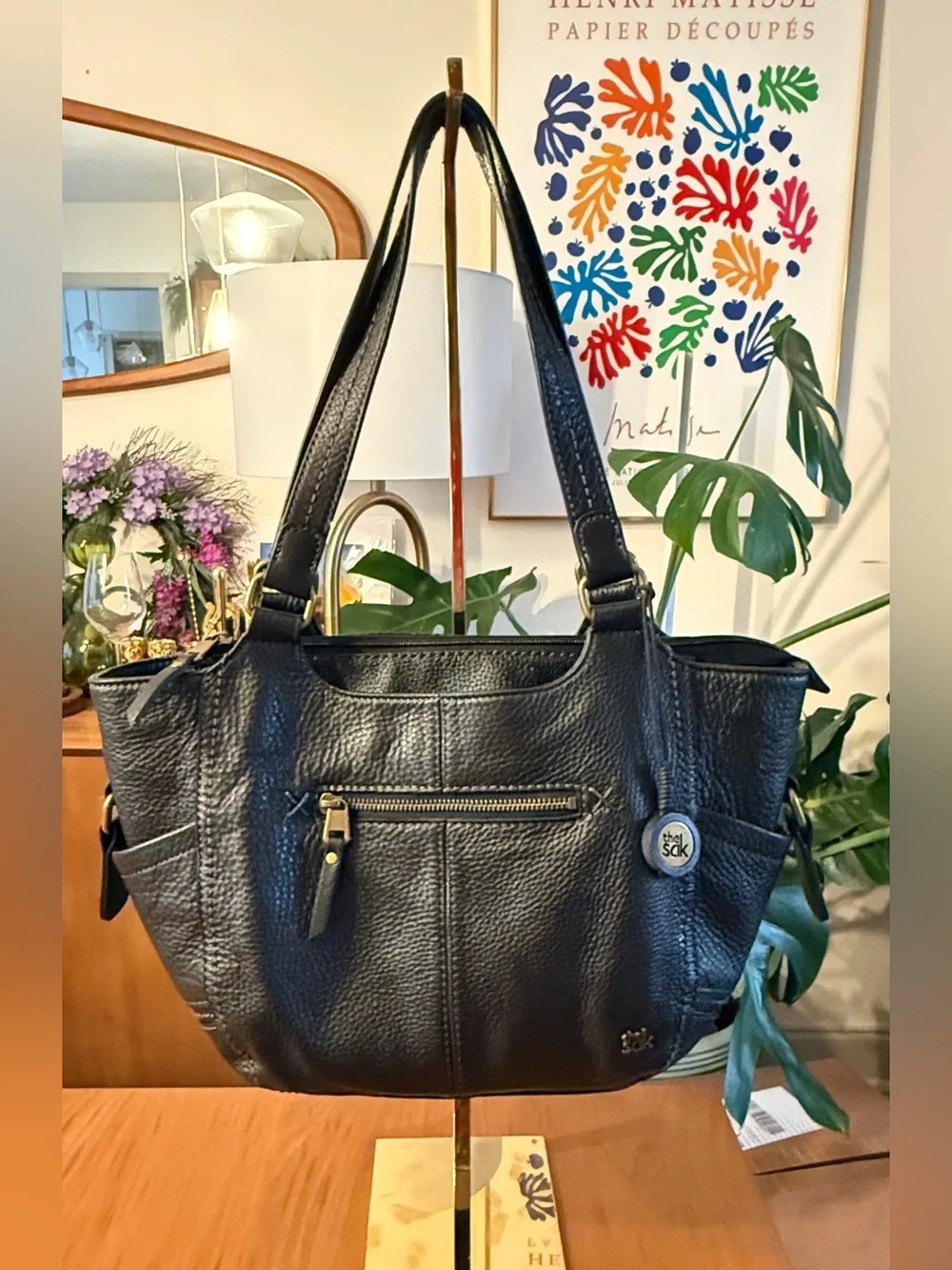 The Sak Kendra Black Leather Satchel Tote Bag